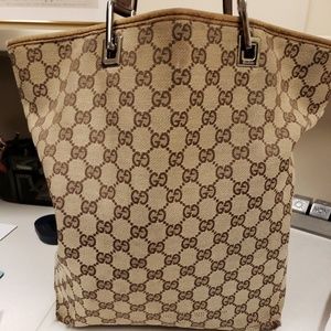 AUTHENTIC Gucci 31243 GG Brown Leather Tote